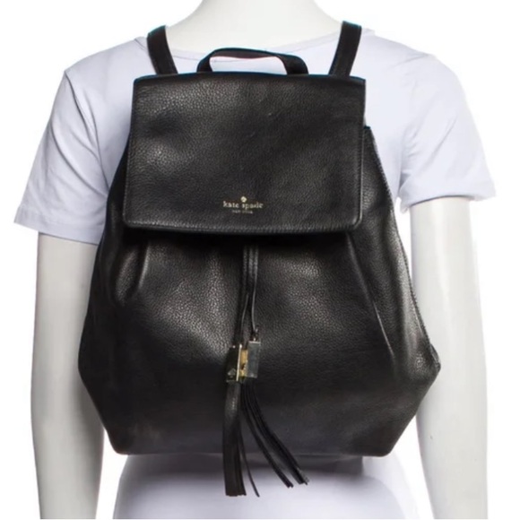 KATE SPADE New York Black Leather Backpack Purse Gold Hardware Logo Classic - Picture 2 of 16